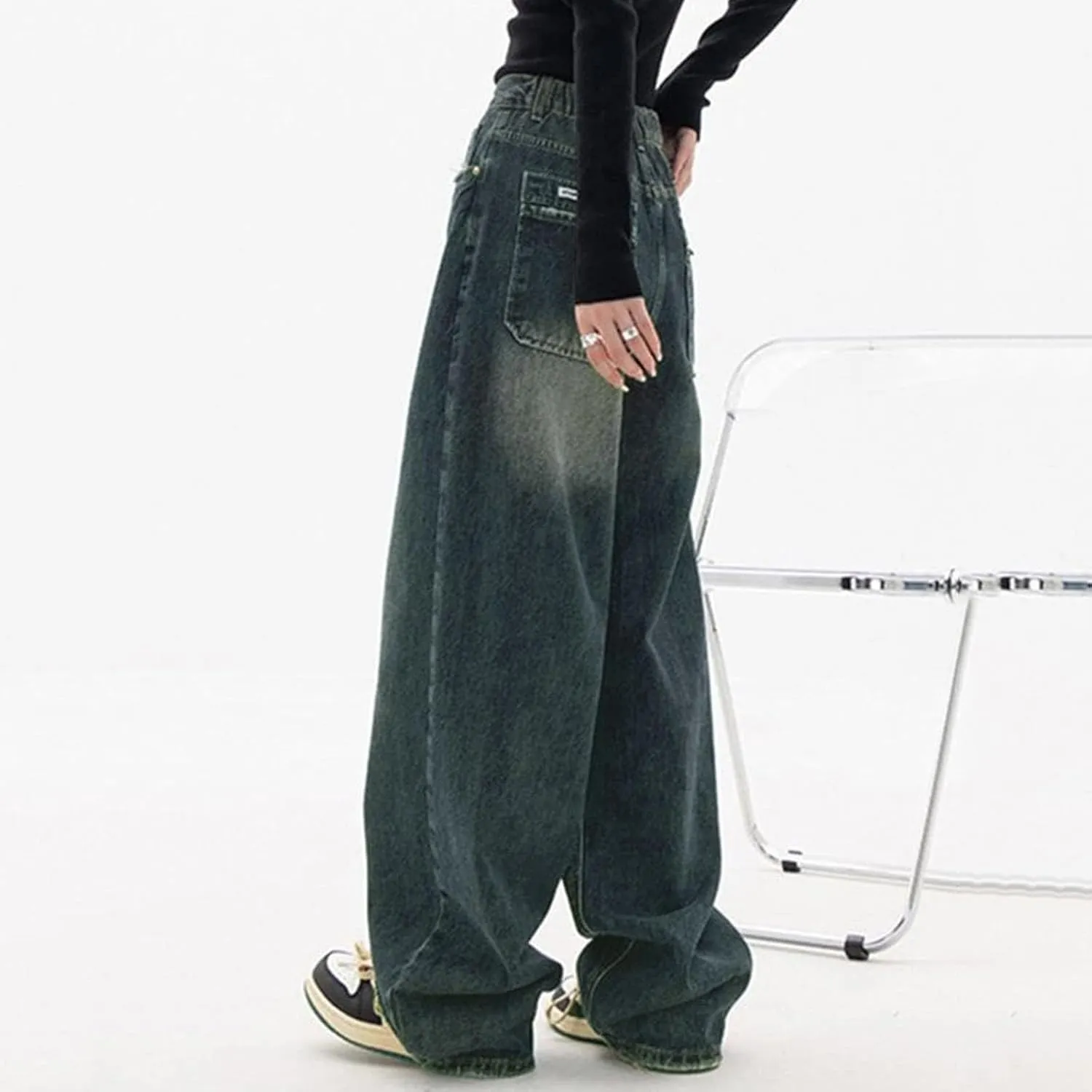 Women's Baggy Jeans Girls Vintage Streetwear Pants Aesthetic Clothing Ripped Baggy High Waisted Trousers with Pockets