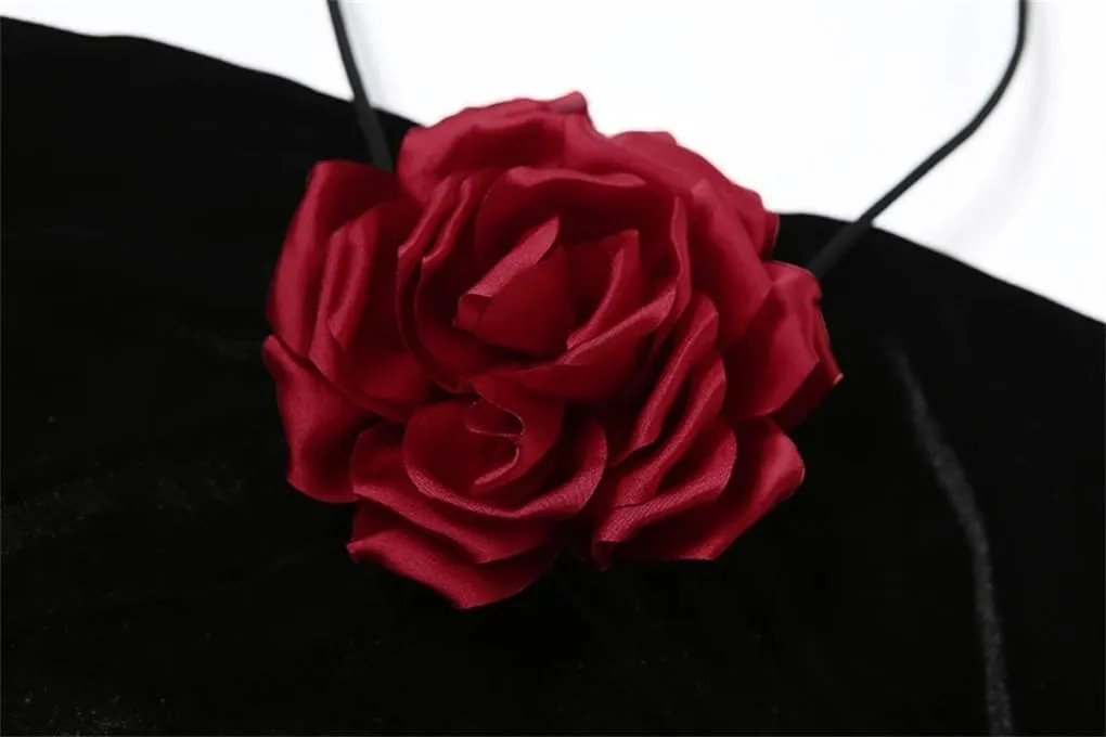 Women's Black Corduroy Three-Dimensional Flower Splicing Short Backless Camisole