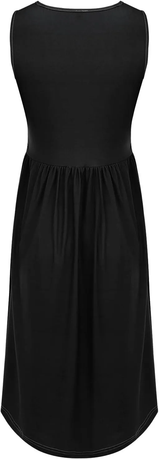 Womens Boho Dresses Women's Summer Tank Midi Dress with Pockets Sleeveless A Line Dress Casual Floral T Shirt