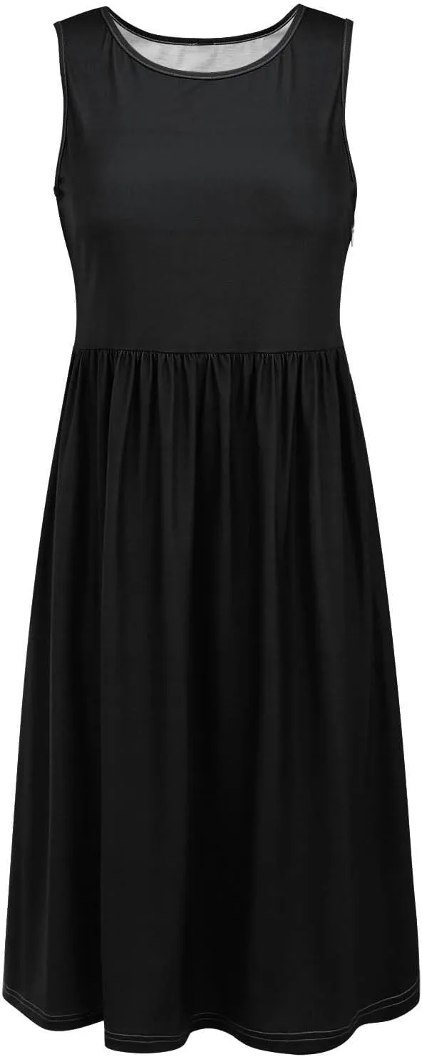 Womens Boho Dresses Women's Summer Tank Midi Dress with Pockets Sleeveless A Line Dress Casual Floral T Shirt