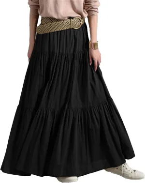 WomenS Boho Elastic High Waist Maxi Skirts Pleated A-Line Flowy Swing Skirt Asymmetric Tiered Maxi Long Skirt Dress