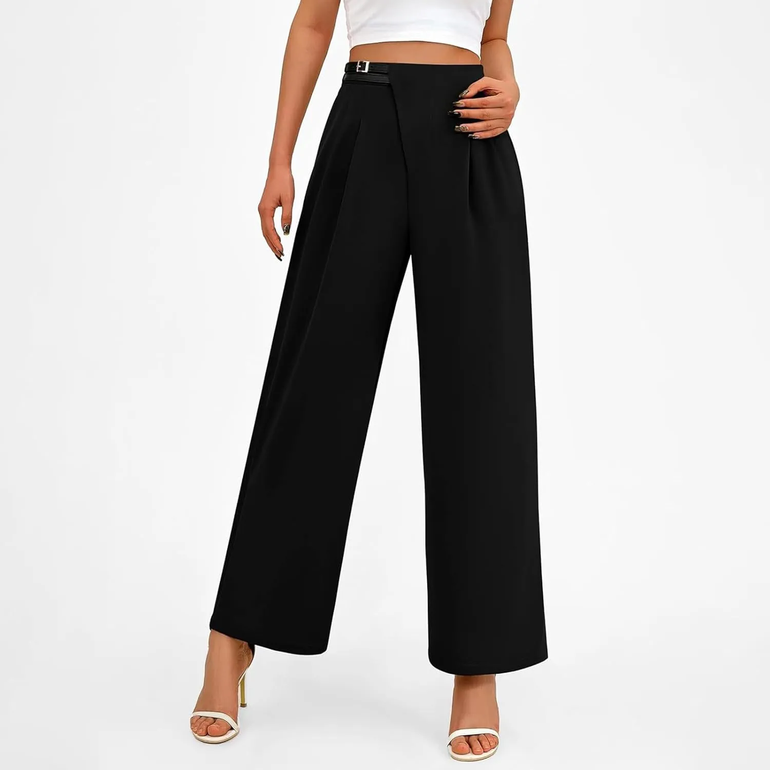 Womens Business Casual Pants Straight Leg Office Dress Pants Trousers Wide Leg Long Palazzo Pants with Pockets
