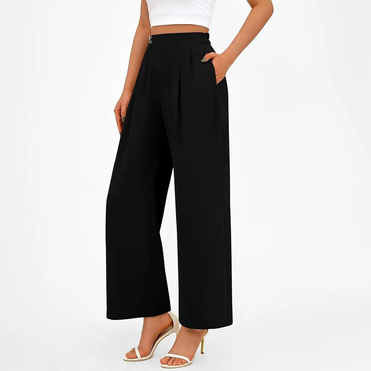 Womens Business Casual Pants Straight Leg Office Dress Pants Trousers Wide Leg Long Palazzo Pants with Pockets