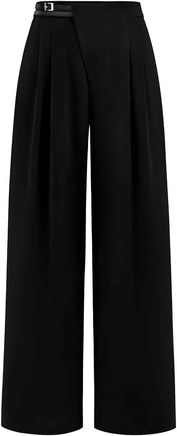 Womens Business Casual Pants Straight Leg Office Dress Pants Trousers Wide Leg Long Palazzo Pants with Pockets