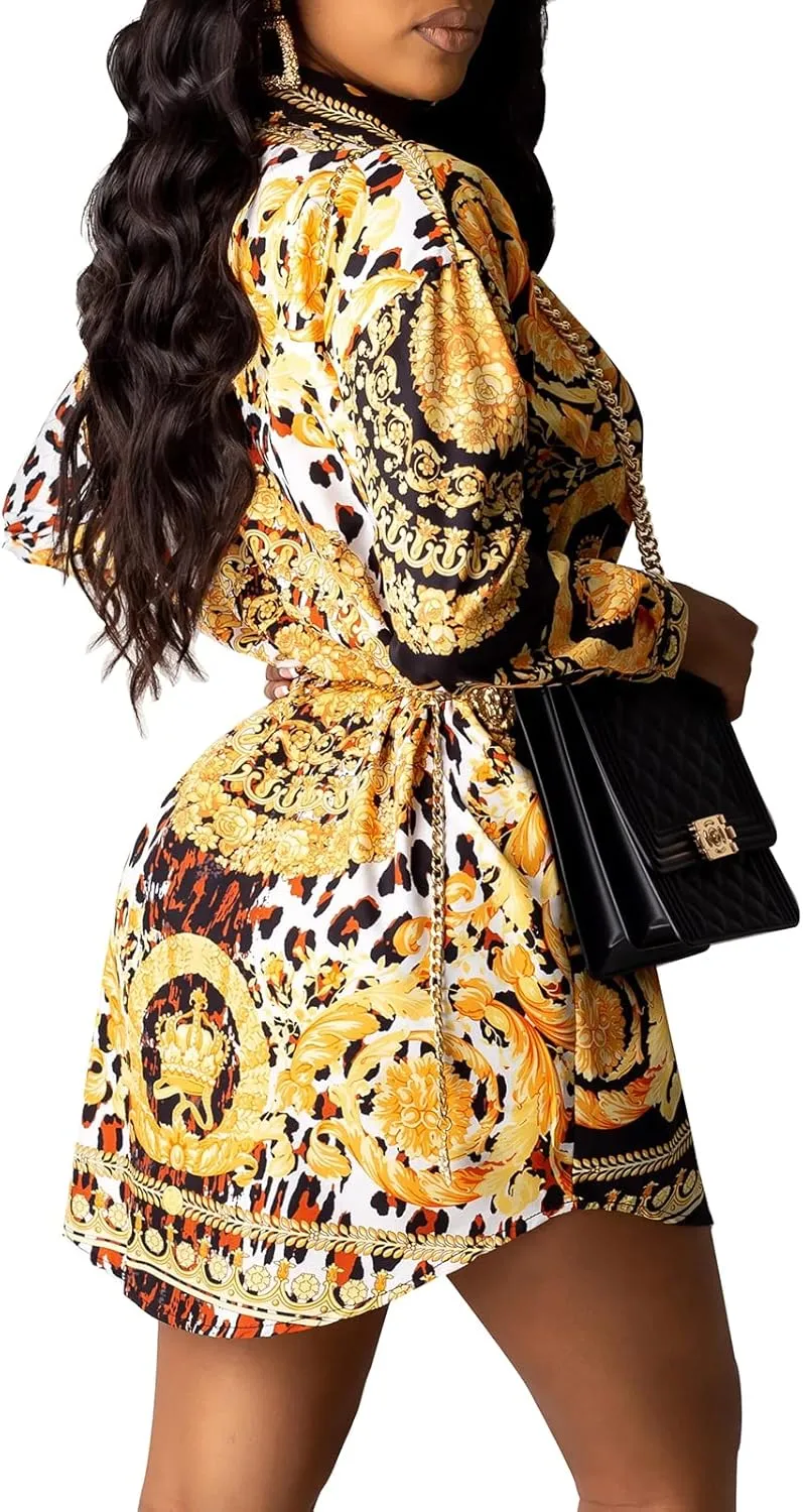 Women's Button Down Shirts Mini Shirt Dress Long Sleeve Collared Multicolor Blouses Tops