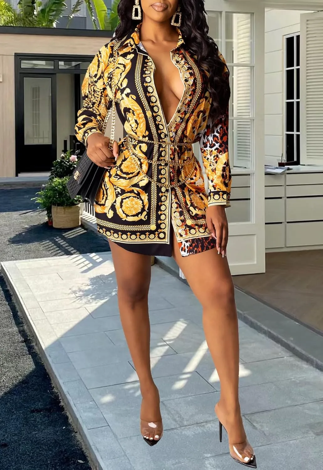 Women's Button Down Shirts Mini Shirt Dress Long Sleeve Collared Multicolor Blouses Tops
