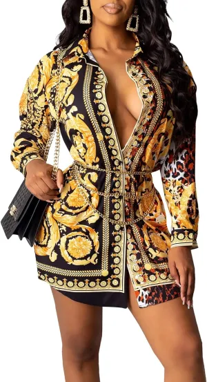 Women's Button Down Shirts Mini Shirt Dress Long Sleeve Collared Multicolor Blouses Tops