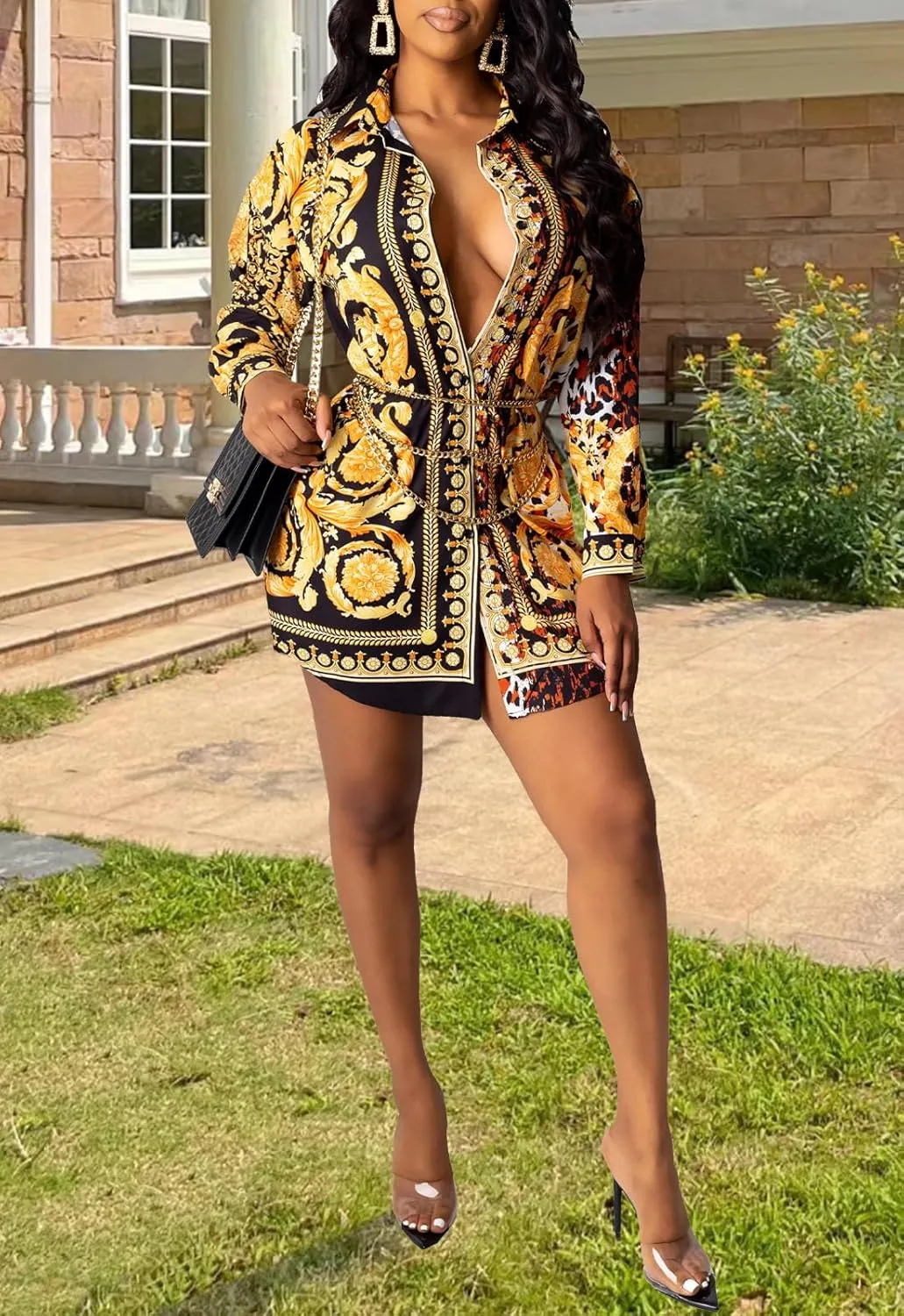 Women's Button Down Shirts Mini Shirt Dress Long Sleeve Collared Multicolor Blouses Tops
