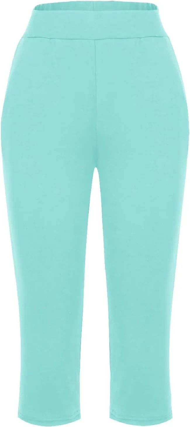 Women's Casual Capri Pants Summer Loose Yoga Pants Comfy Workout Pants High Waist Capri Trousers with Pockets