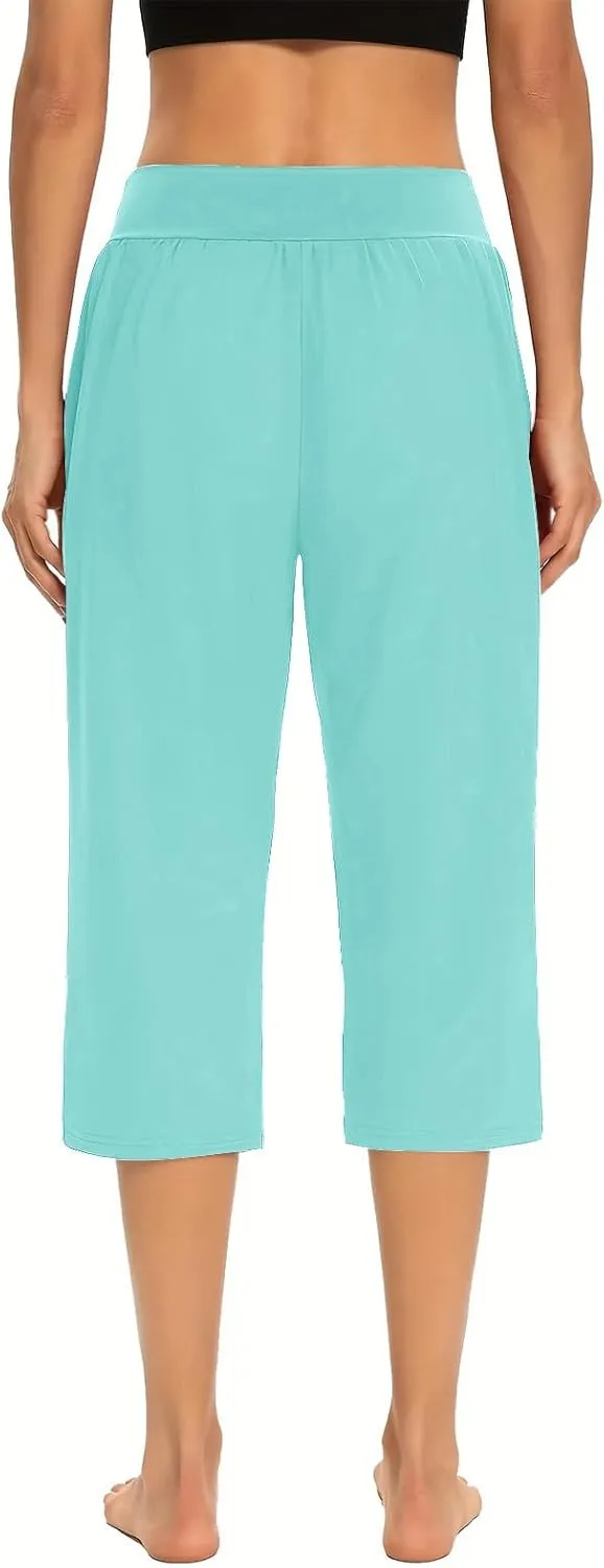 Women's Casual Capri Pants Summer Loose Yoga Pants Comfy Workout Pants High Waist Capri Trousers with Pockets