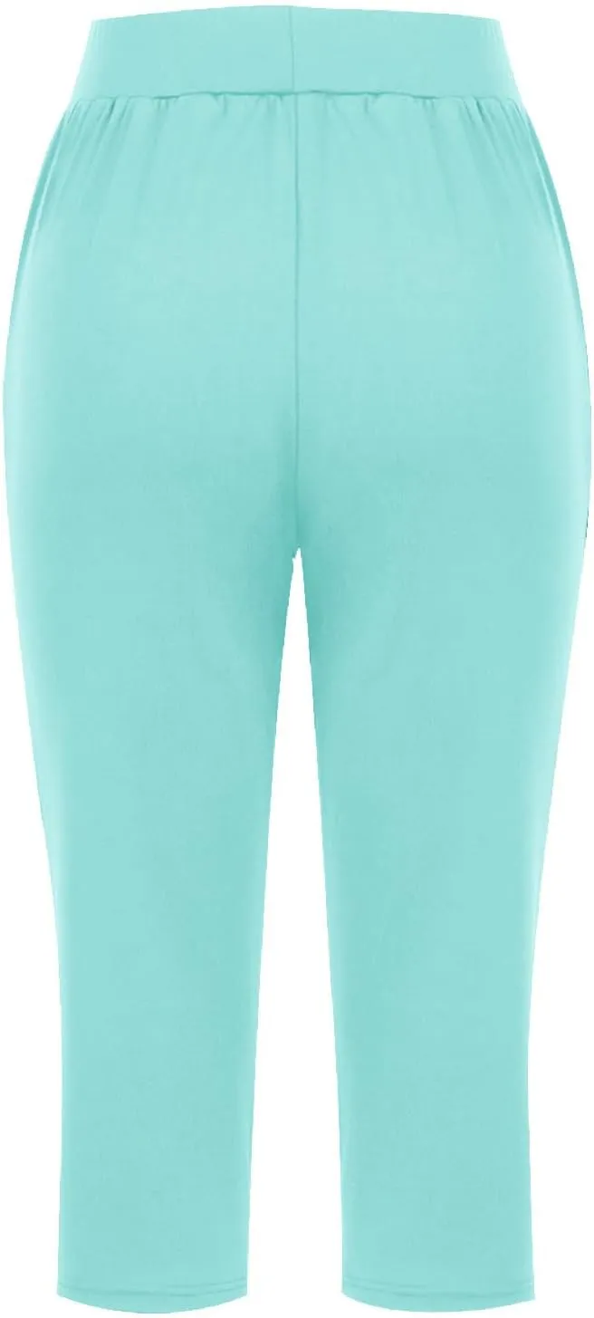 Women's Casual Capri Pants Summer Loose Yoga Pants Comfy Workout Pants High Waist Capri Trousers with Pockets