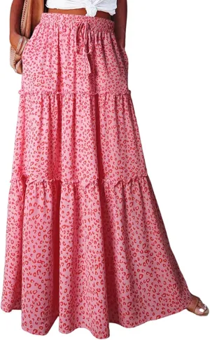 Womens Casual High Waist Tie Paisley Print Long Maxi Skirt with Pockets