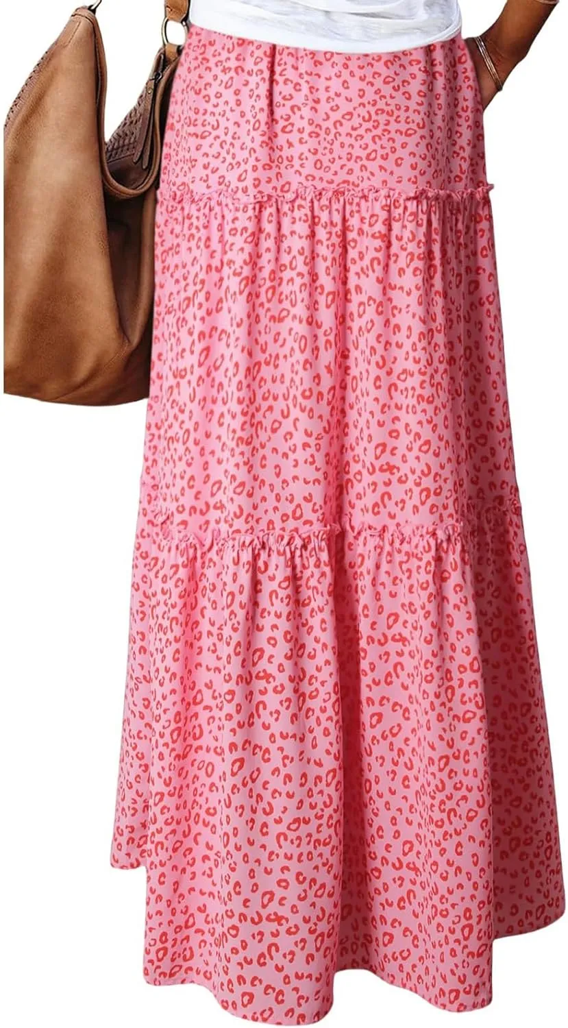 Womens Casual High Waist Tie Paisley Print Long Maxi Skirt with Pockets