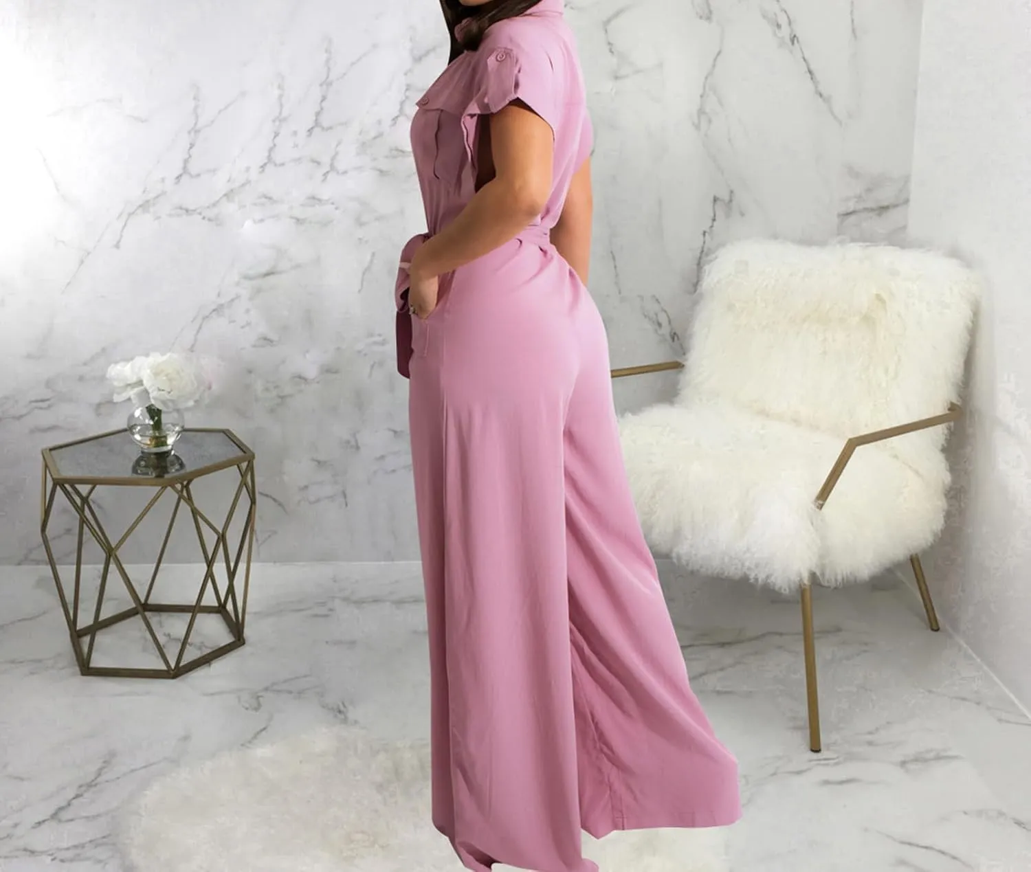 Women's Casual Long Sleeve Round Neck Jumpsuits Work Wide Leg Pants Club Party Loose Rompers
