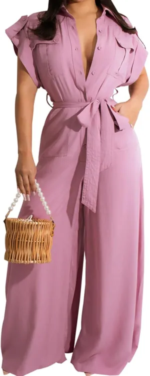 Women's Casual Long Sleeve Round Neck Jumpsuits Work Wide Leg Pants Club Party Loose Rompers