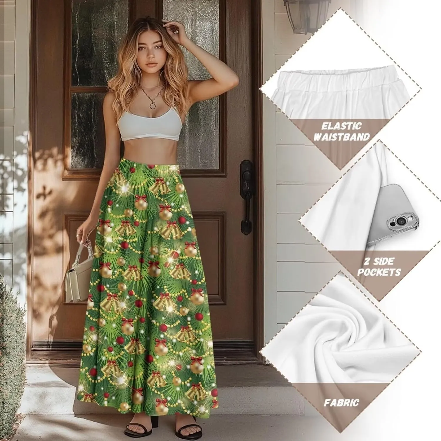 Women's Casual Skirt High Waiste Pleated Long Maxi Swing Skirt Party Vacation Bridesmaid Wedding Guest Dresses