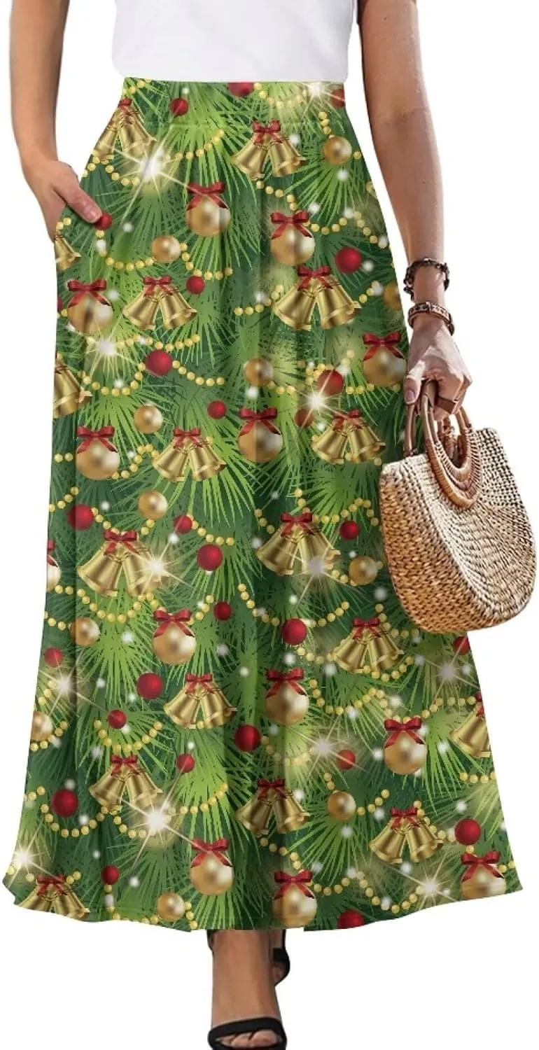 Women's Casual Skirt High Waiste Pleated Long Maxi Swing Skirt Party Vacation Bridesmaid Wedding Guest Dresses