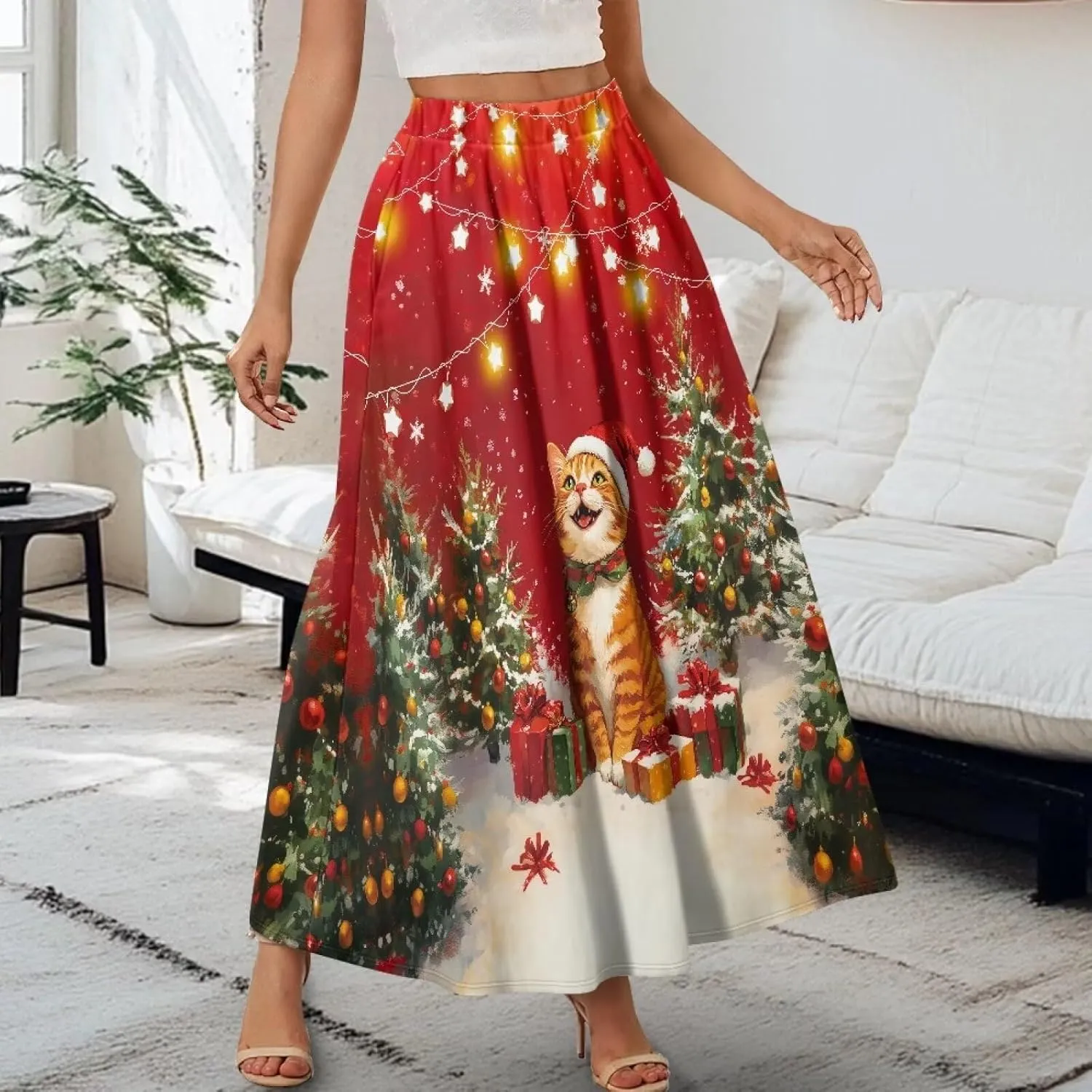 Women's Casual Skirt High Waiste Pleated Long Maxi Swing Skirt Party Vacation Bridesmaid Wedding Guest Dresses