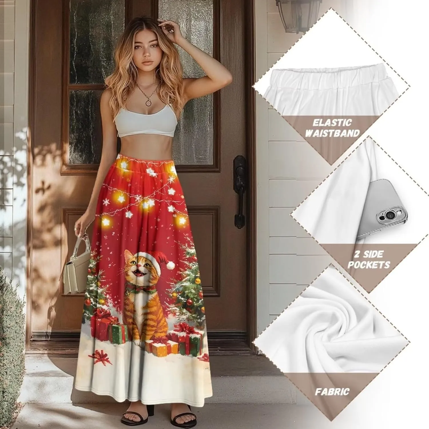 Women's Casual Skirt High Waiste Pleated Long Maxi Swing Skirt Party Vacation Bridesmaid Wedding Guest Dresses