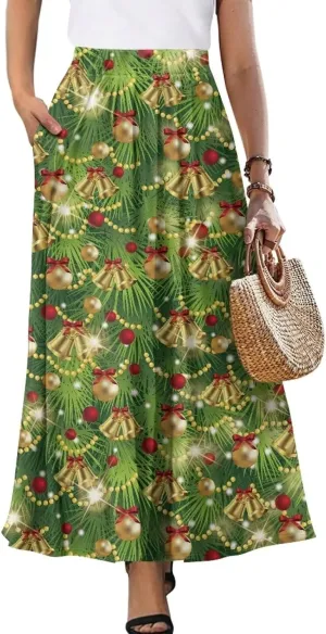 Women's Casual Skirt High Waiste Pleated Long Maxi Swing Skirt Party Vacation Bridesmaid Wedding Guest Dresses