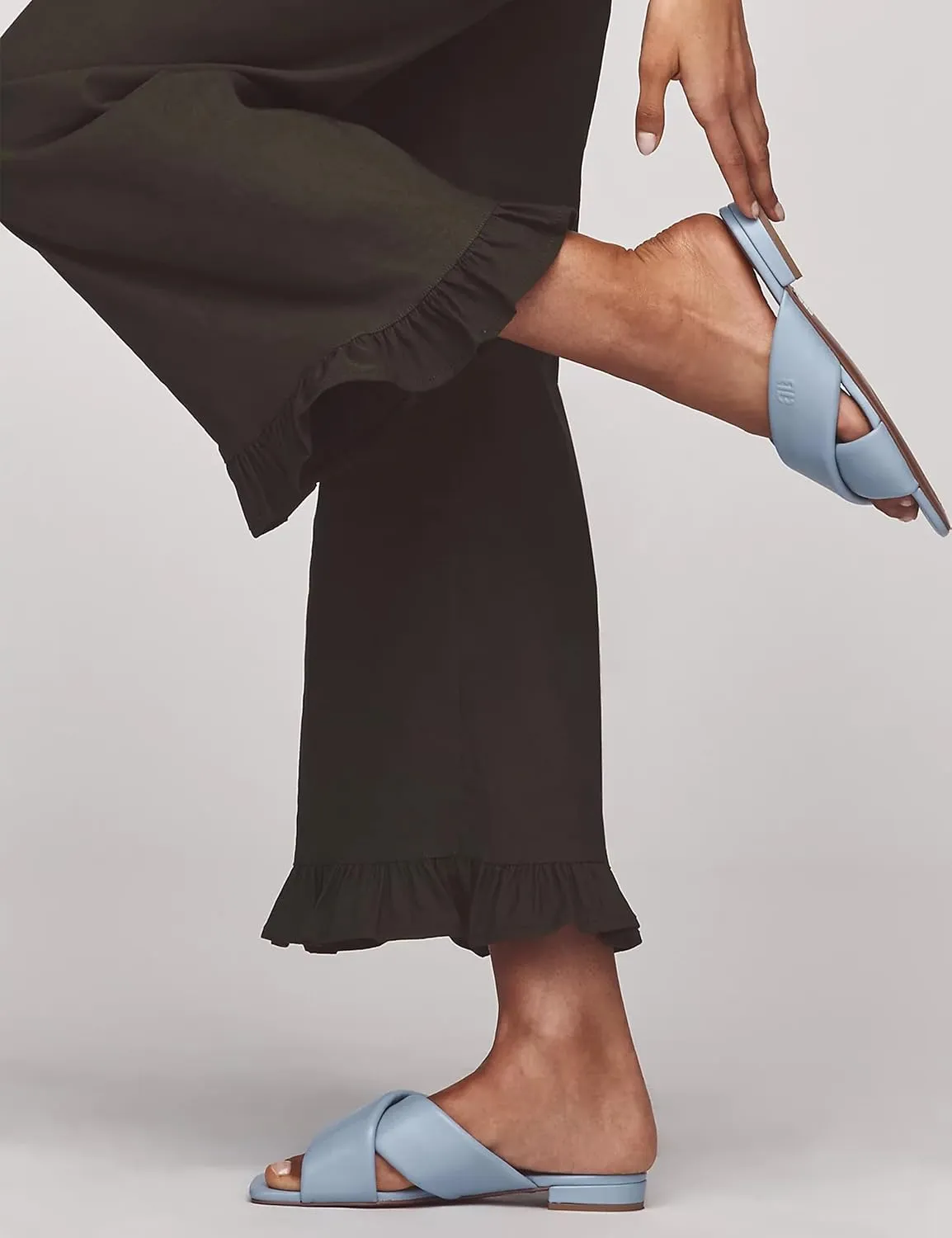 Women's Colette Flare Wide Leg Pants Summer Casual High Waist Ruffle Cropped Hem Loose Fit Trousers with Pockets