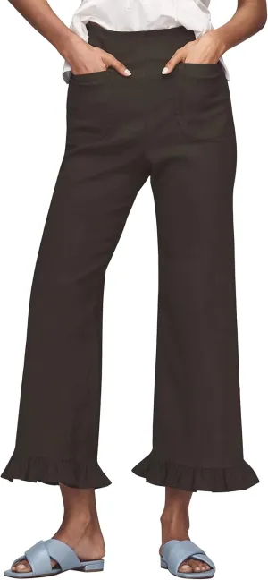 Women's Colette Flare Wide Leg Pants Summer Casual High Waist Ruffle Cropped Hem Loose Fit Trousers with Pockets