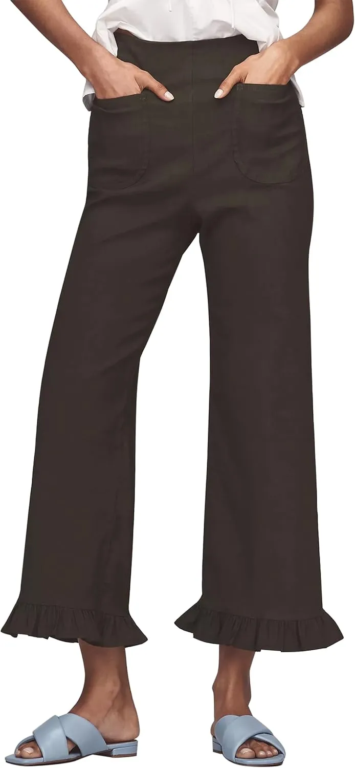 Women's Colette Flare Wide Leg Pants Summer Casual High Waist Ruffle Cropped Hem Loose Fit Trousers with Pockets