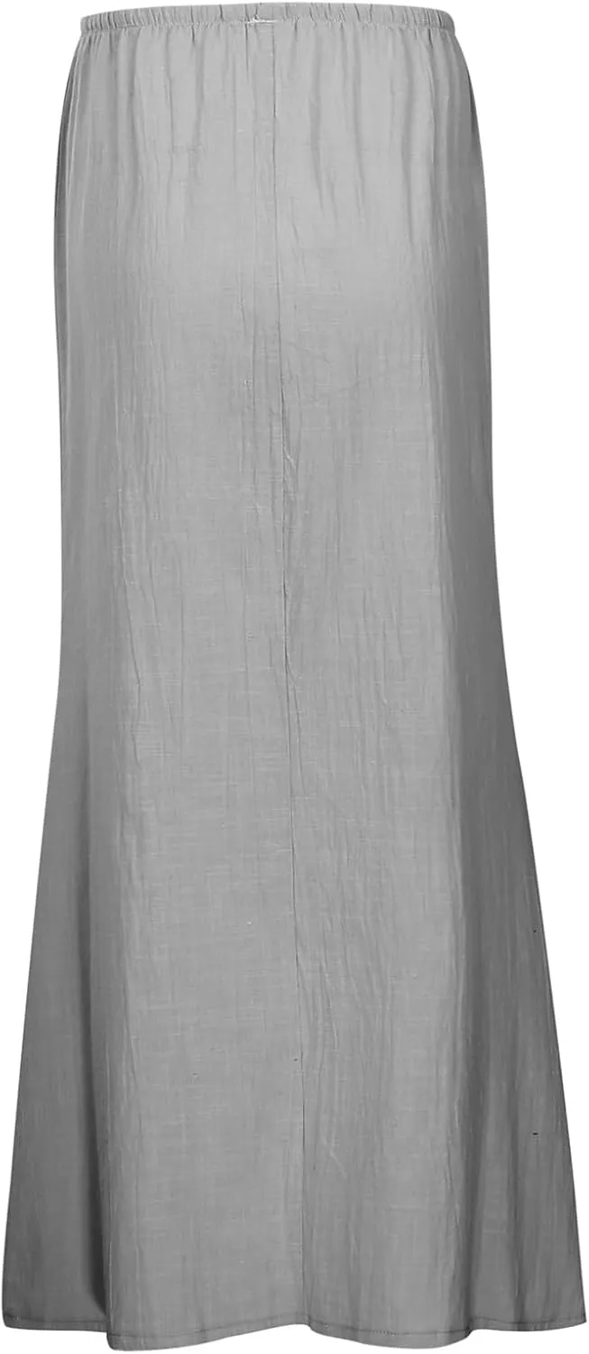 Womens Cotton Linen Maxi Skirts Summer Drawstring A Line Long Skirts Casual Trendy Flowy Boho Beach Vacation Outfits