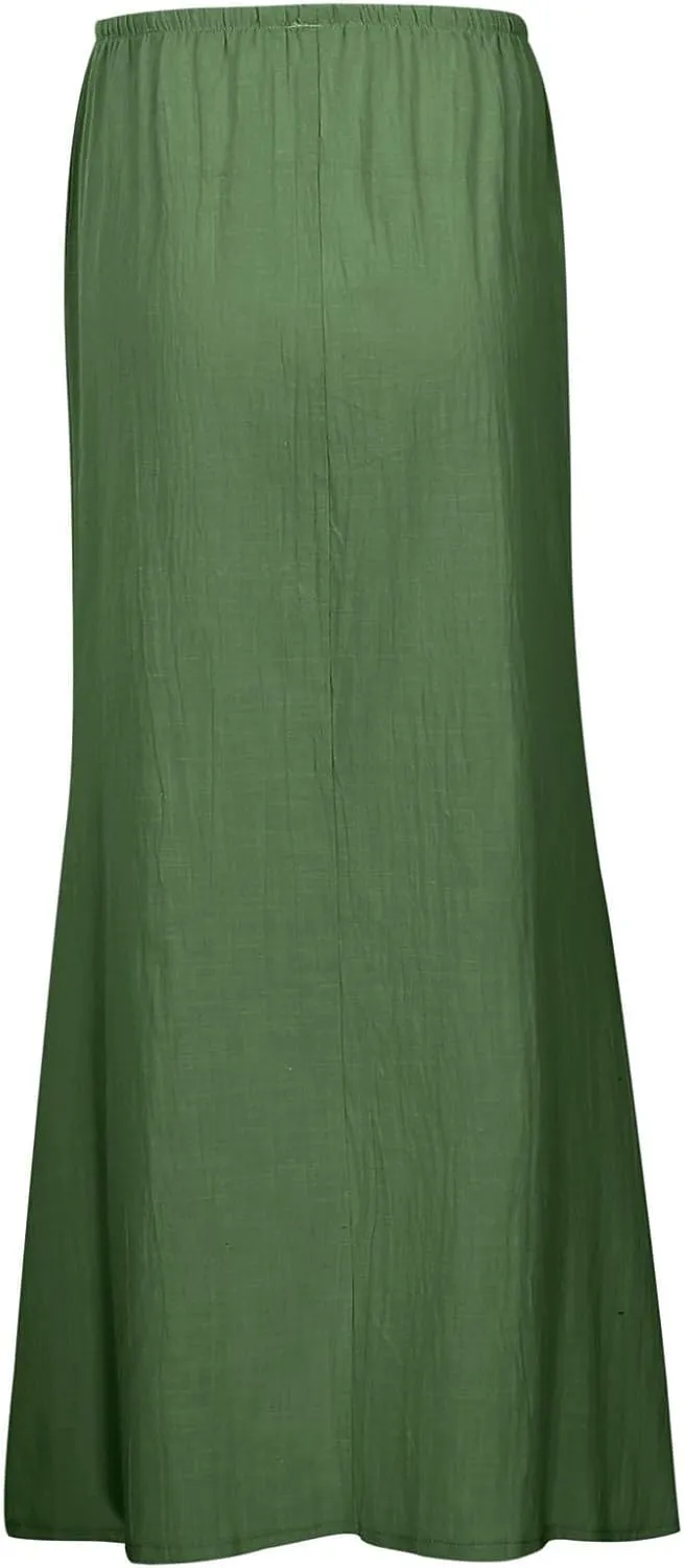 Womens Cotton Linen Maxi Skirts Summer Drawstring A Line Long Skirts Casual Trendy Flowy Boho Beach Vacation Outfits