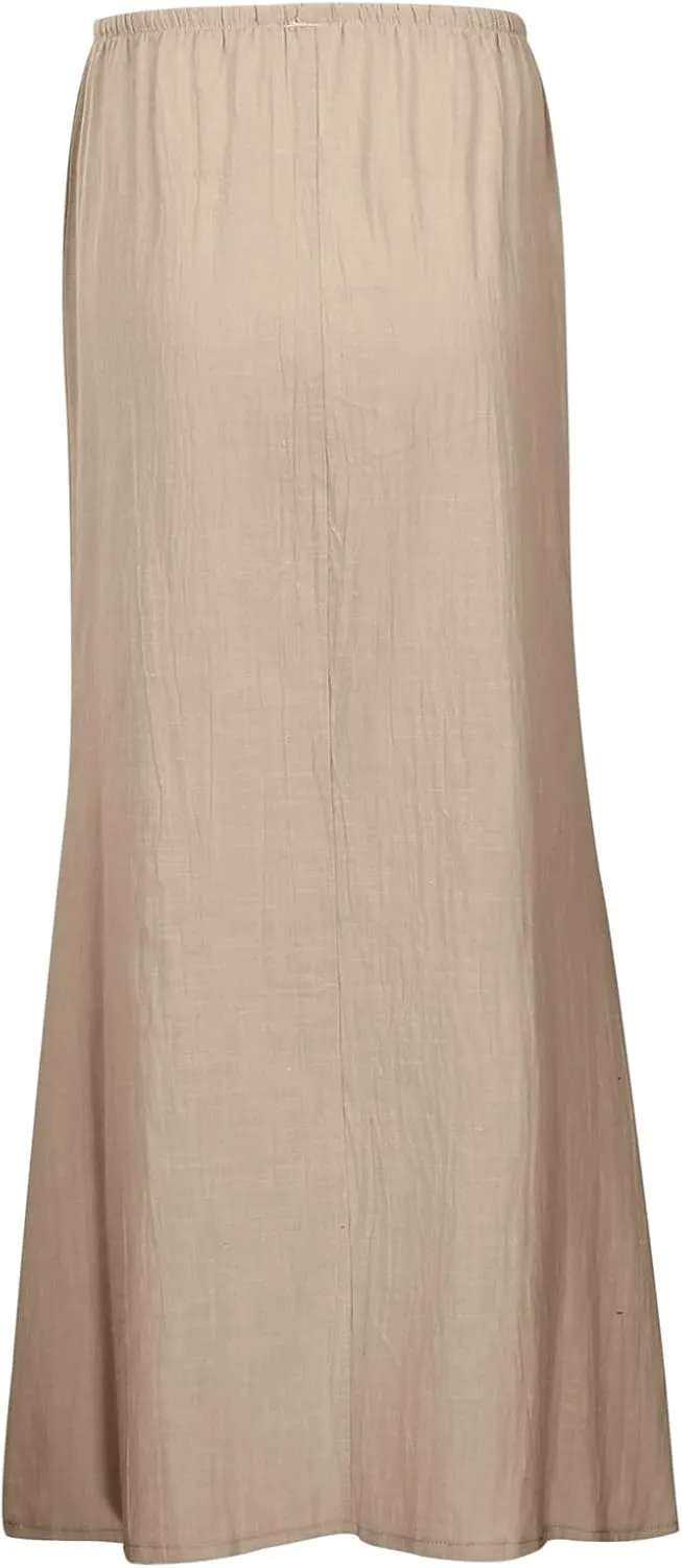 Womens Cotton Linen Maxi Skirts Summer Drawstring A Line Long Skirts Casual Trendy Flowy Boho Beach Vacation Outfits