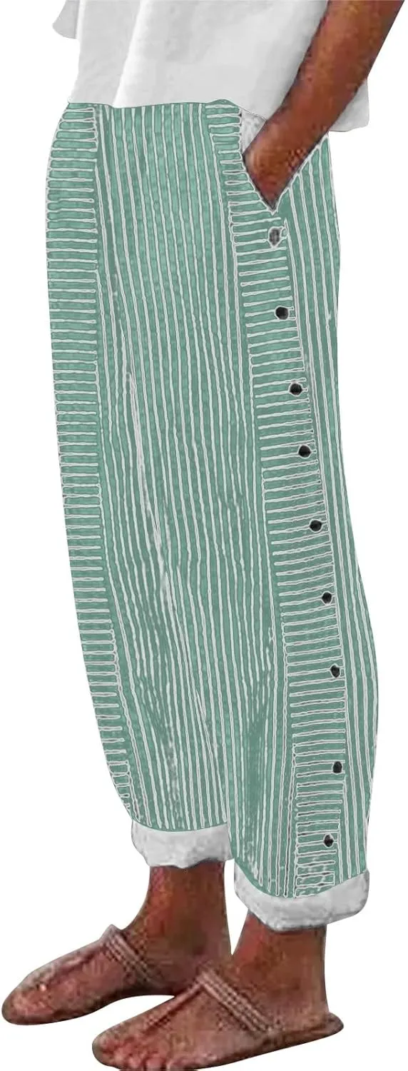 Womens Cotton Linen Palazzo Pants Loose Cotton and Linen Casual Pants Wide Leg Long Lounge Pant Trousers Straight