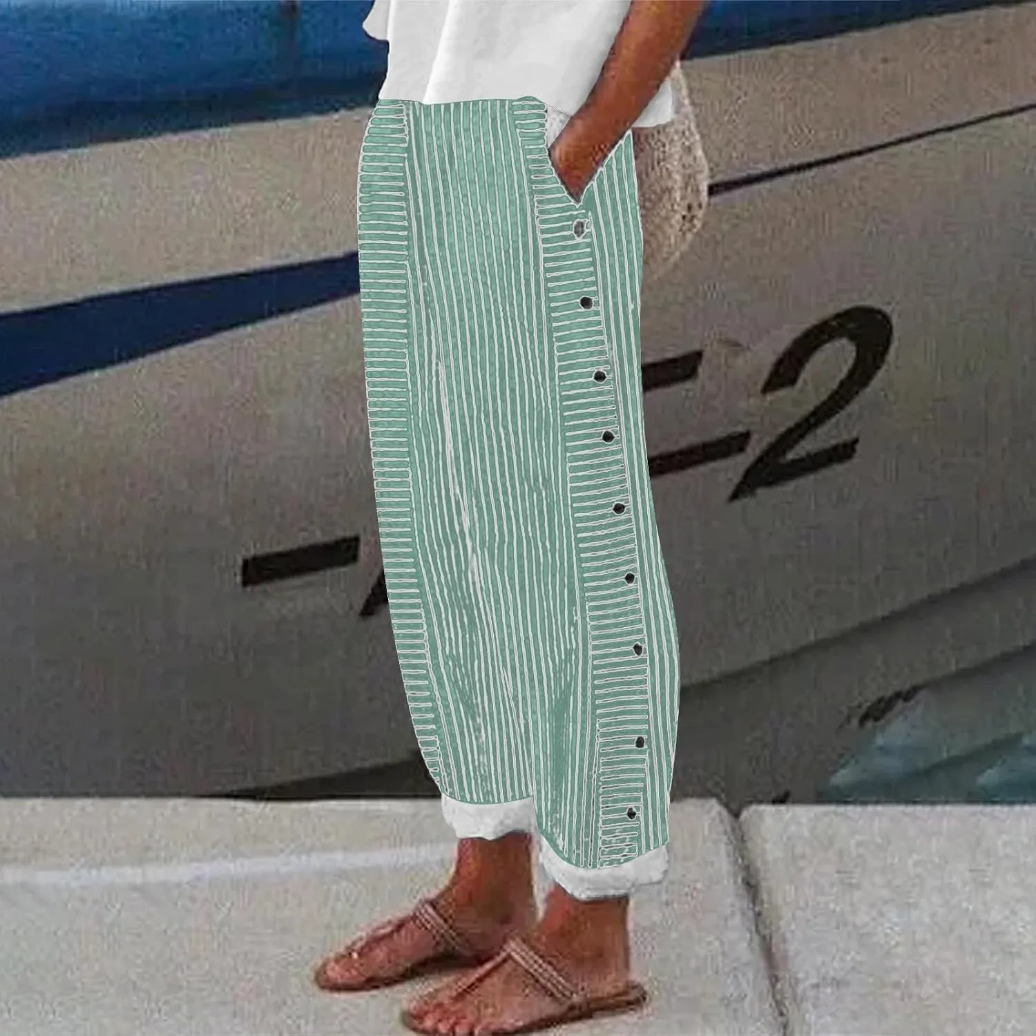 Womens Cotton Linen Palazzo Pants Loose Cotton and Linen Casual Pants Wide Leg Long Lounge Pant Trousers Straight