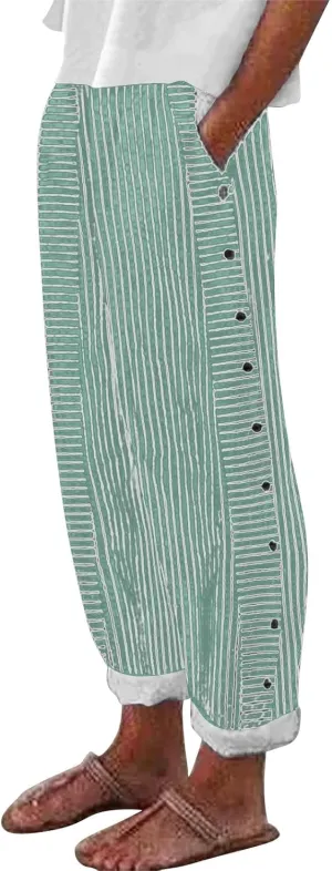 Womens Cotton Linen Palazzo Pants Loose Cotton and Linen Casual Pants Wide Leg Long Lounge Pant Trousers Straight