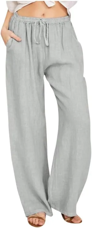 Women's Cotton Linen Pants, Summer Wide Leg Casual Loose Drawstring High Waist Palazzo Pants Trousers with Pockets