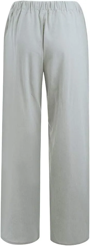 Women's Cotton Linen Pants, Summer Wide Leg Casual Loose Drawstring High Waist Palazzo Pants Trousers with Pockets