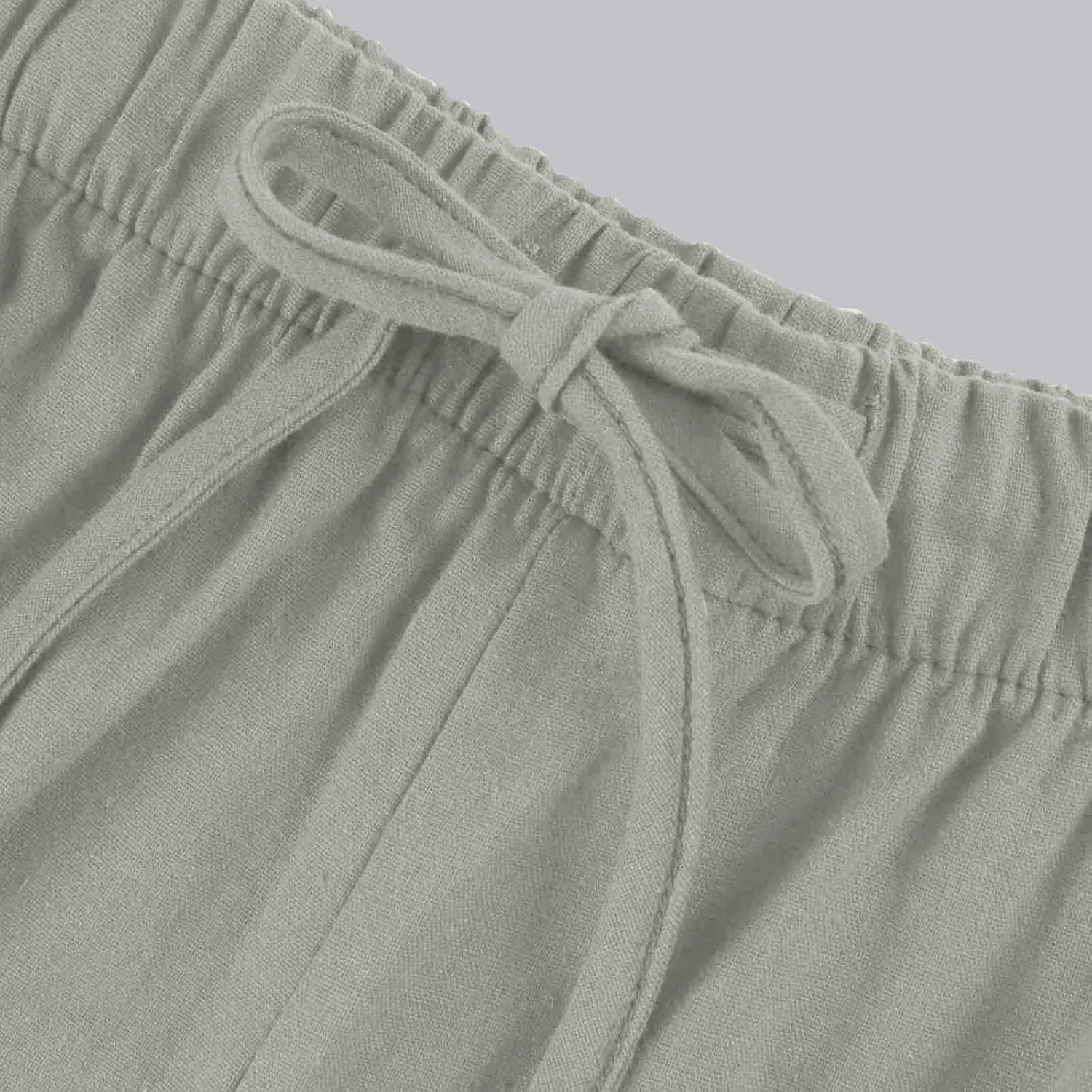 Womens Drawstring Elastic Waist Casual Wide Leg Trousers Cotton Linen Flowy Vacation Beach Palazzo Pants with Pockets