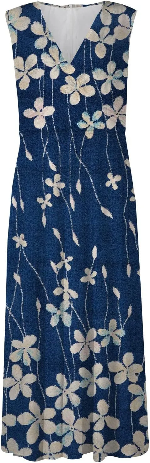Womens Dresses Floral Print Sleeveless Boho Dress Wrap V Neck Flowy Ruched Beach Dresses Spring Maxi Dress