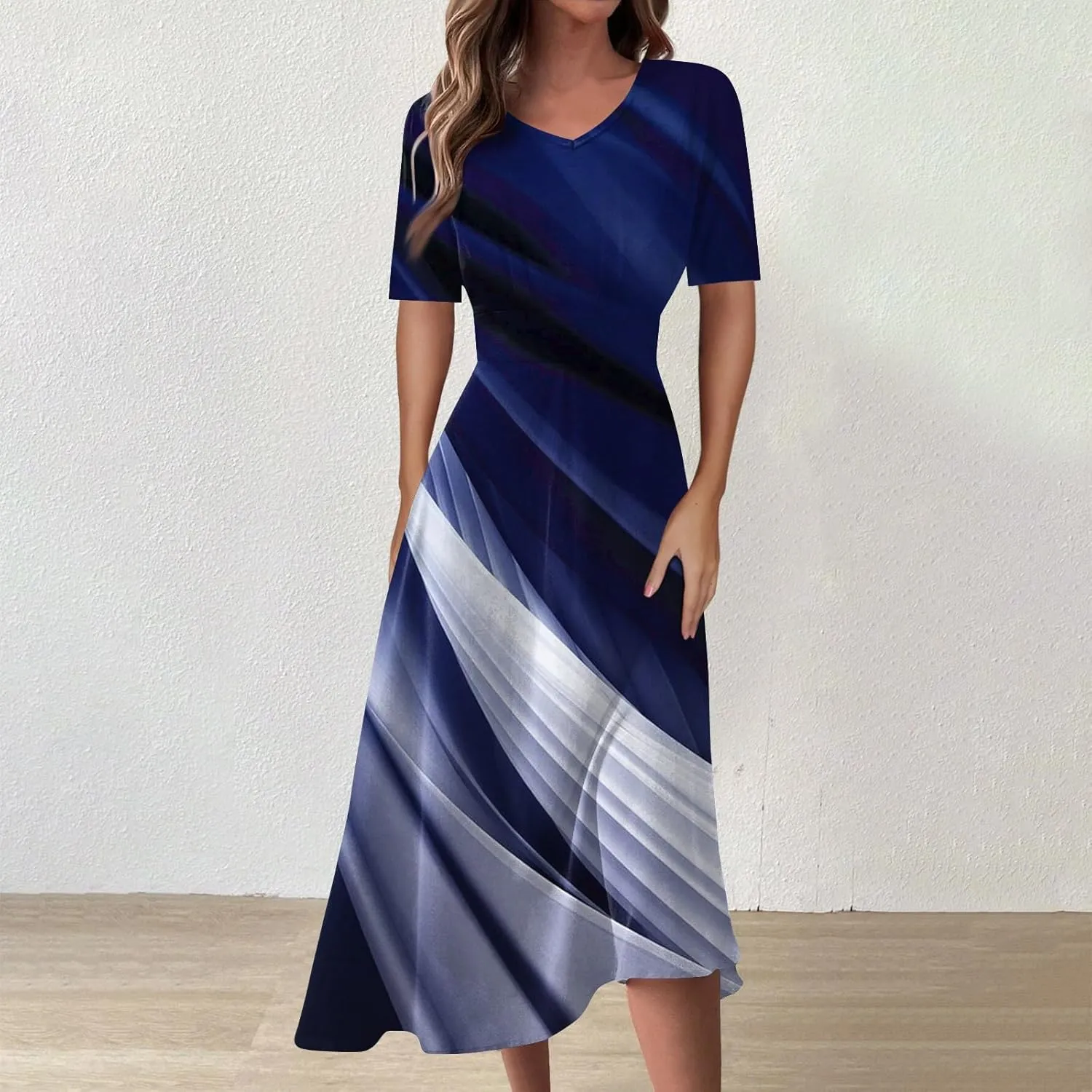 Women's Dresses Short Sleeve V Neck Shirt Dresses Plus Size Modest Floral Boho Dresses Casual Long Flowy Dresses