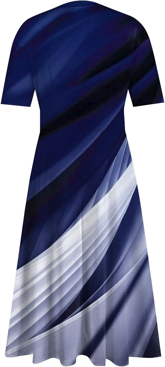 Women's Dresses Short Sleeve V Neck Shirt Dresses Plus Size Modest Floral Boho Dresses Casual Long Flowy Dresses