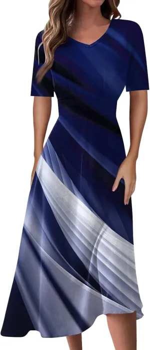 Women's Dresses Short Sleeve V Neck Shirt Dresses Plus Size Modest Floral Boho Dresses Casual Long Flowy Dresses