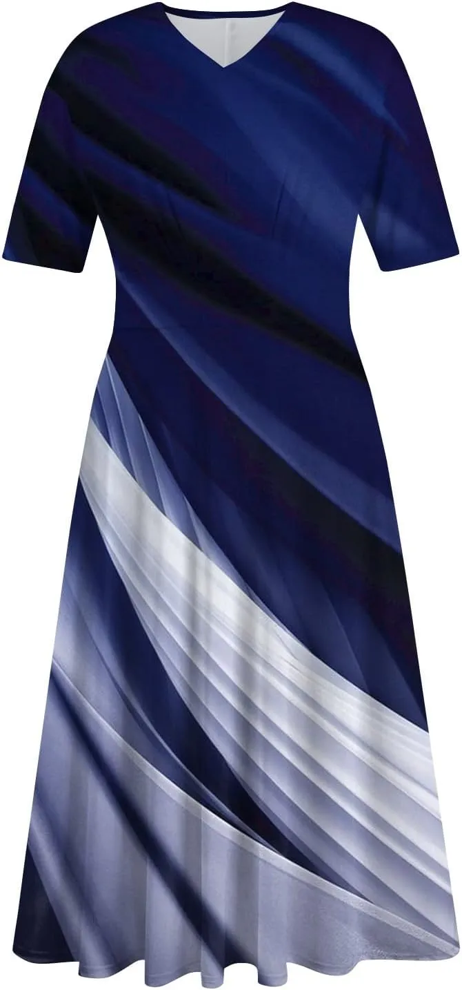 Women's Dresses Short Sleeve V Neck Shirt Dresses Plus Size Modest Floral Boho Dresses Casual Long Flowy Dresses