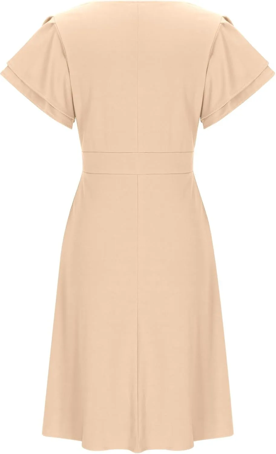 Women's Flowy Casual Mini Dresses 2024 Summer Smocked V Neck Ruffle Flutter Sleeve Side Slit Knee Length Dress