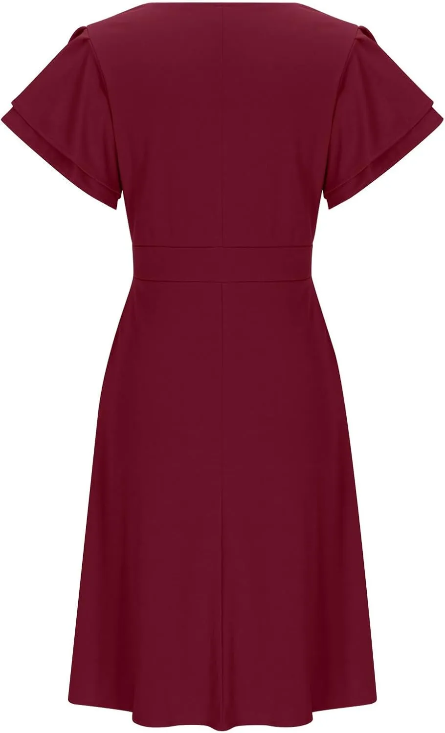 Women's Flowy Casual Mini Dresses 2024 Summer Smocked V Neck Ruffle Flutter Sleeve Side Slit Knee Length Dress