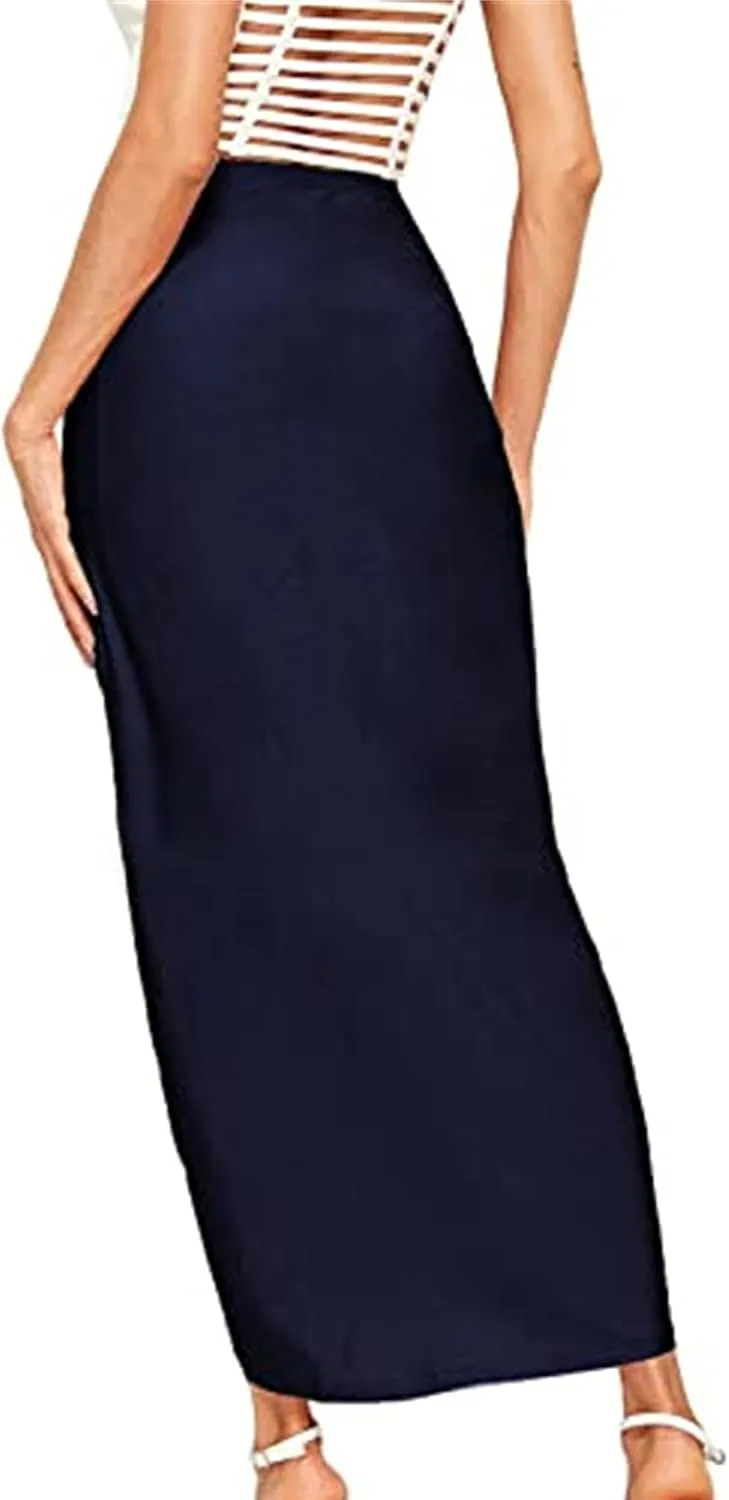 Women's High Low Wrap Maxi Skirts Sexy Side Split High Waist Midi Skirt Twist Front Asymmetrical Cover Up Skirts