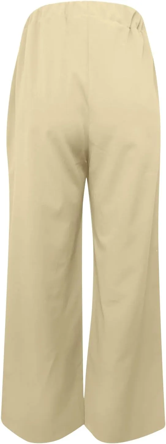 Womens High Waist Wide Leg Pants Casual Summer Elastic Waist Loose Comfy Flowy Lounge Pant Trouser with Pockets