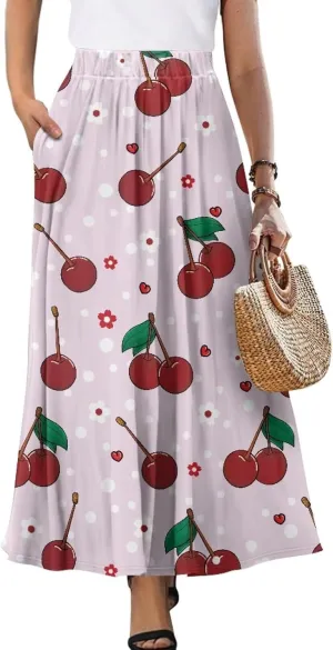 Women's High Waiste Skirt Long Maxi Swing Skirt Vacation Novelty Semi Formal Fit Skirt with Double Pockets