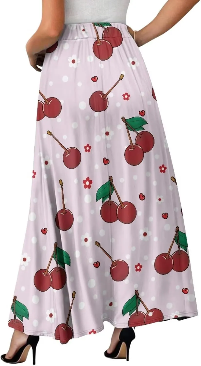 Women's High Waiste Skirt Long Maxi Swing Skirt Vacation Novelty Semi Formal Fit Skirt with Double Pockets