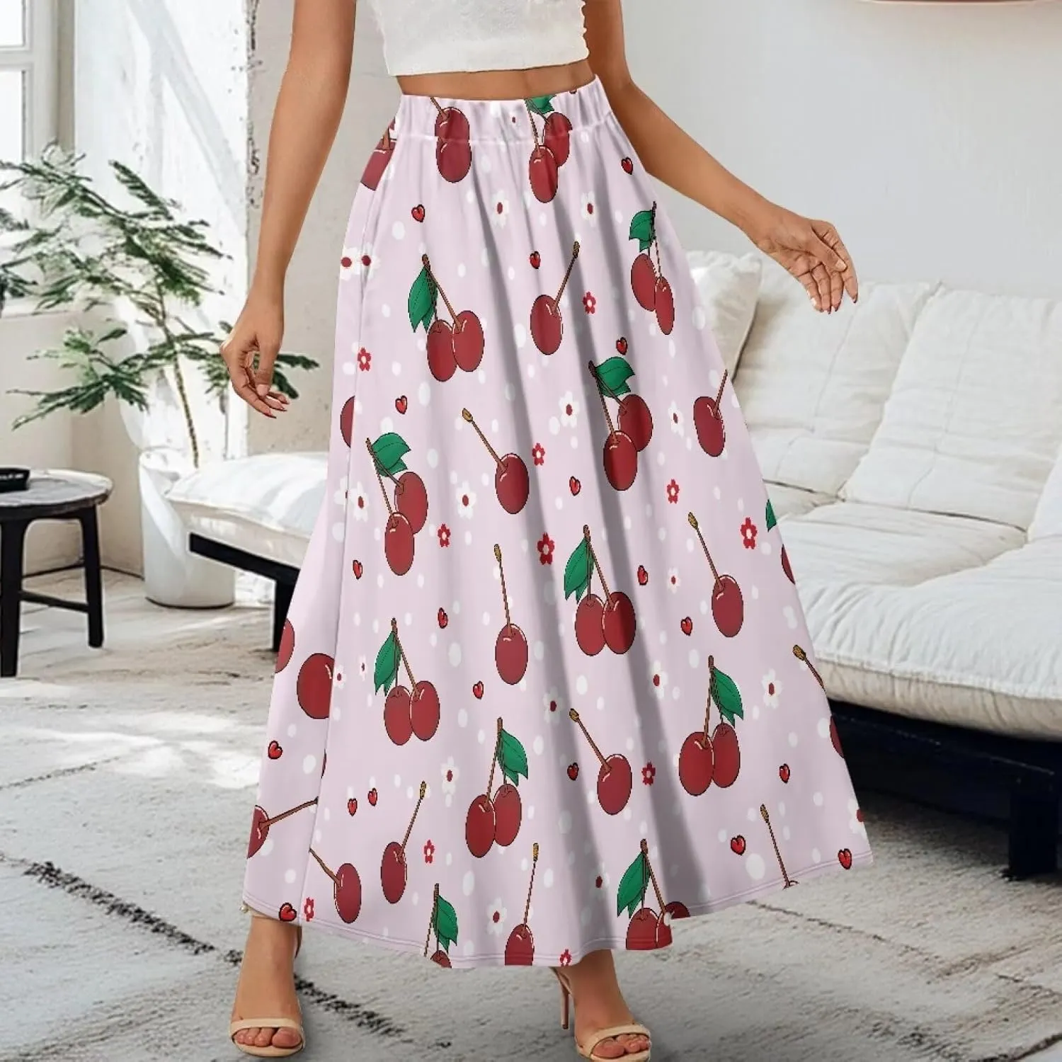 Women's High Waiste Skirt Long Maxi Swing Skirt Vacation Novelty Semi Formal Fit Skirt with Double Pockets