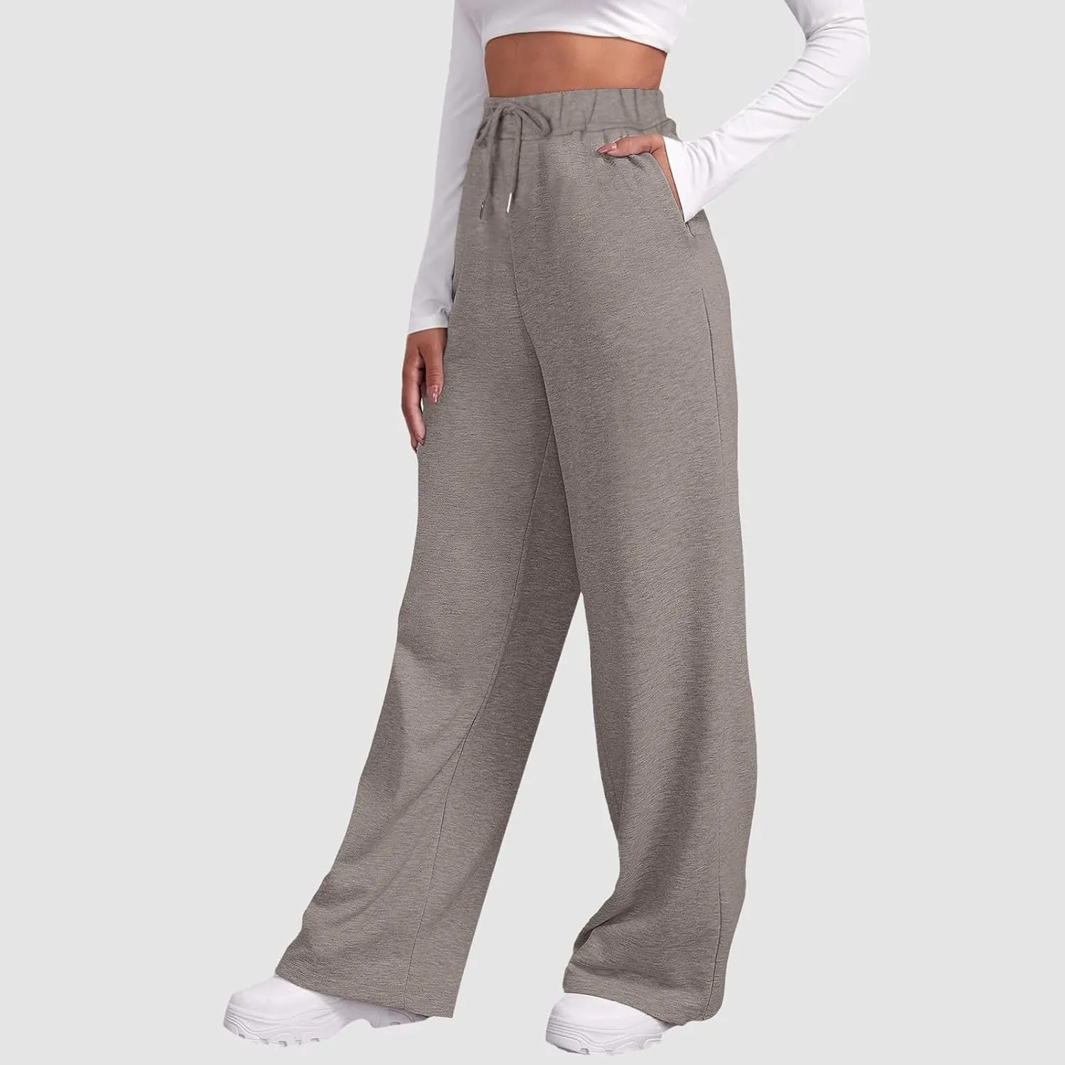 Women's High Waisted Sweatpants Drawstring Baggy Elastic Waist Straight Wide Leg Track Pants Stretchy Loose Trousers