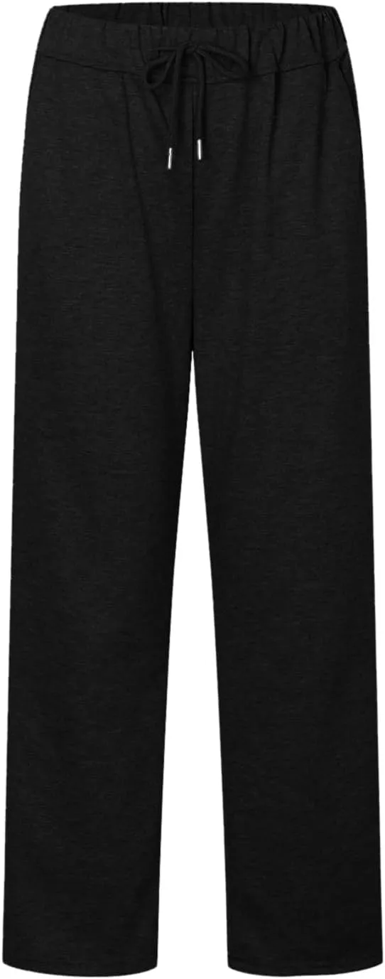 Women's High Waisted Sweatpants Drawstring Baggy Elastic Waist Straight Wide Leg Track Pants Stretchy Loose Trousers